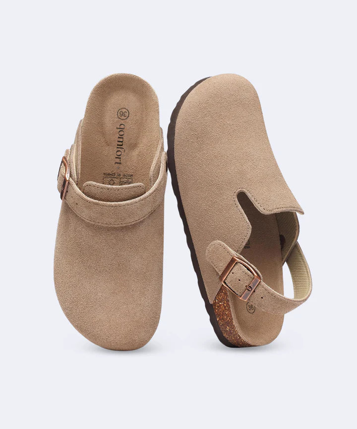 Genuine Suede Backstrap Clogs by Qomfort