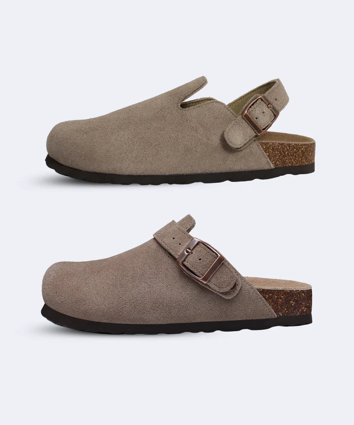 Genuine Suede Backstrap Clogs by Qomfort