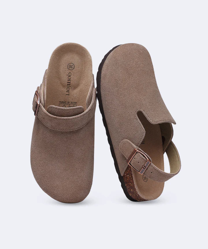 Genuine Suede Backstrap Clogs by Qomfort