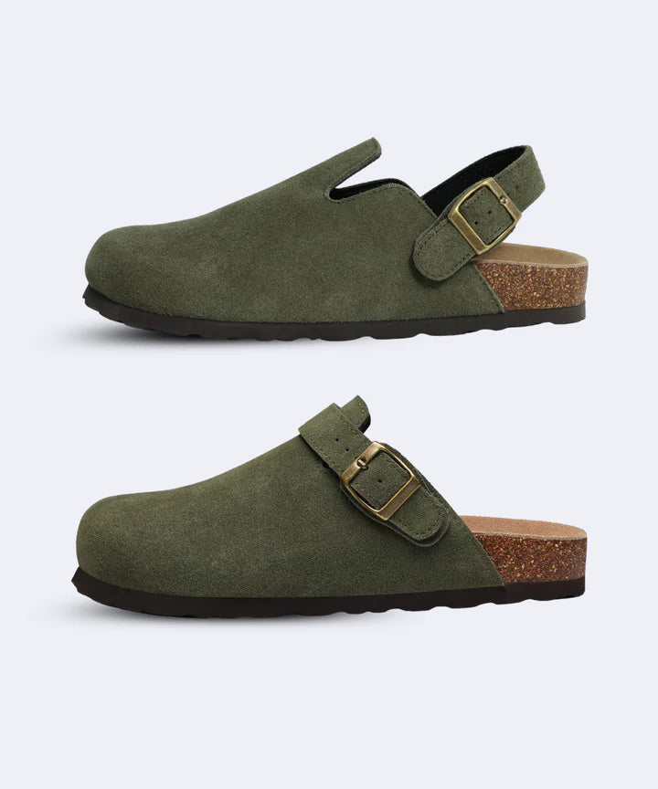Genuine Suede Backstrap Clogs by Qomfort