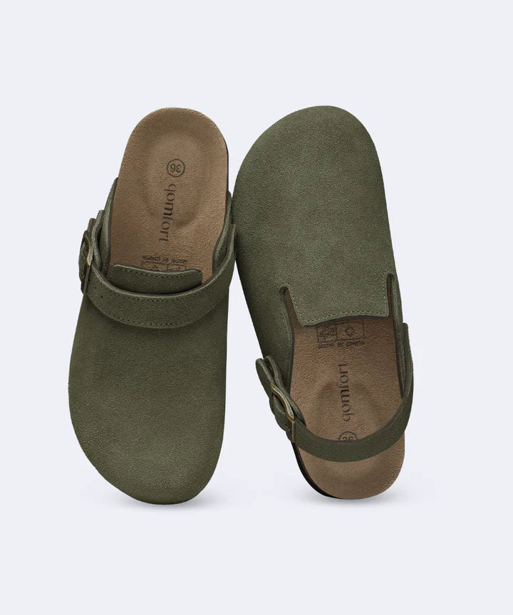 Genuine Suede Backstrap Clogs by Qomfort