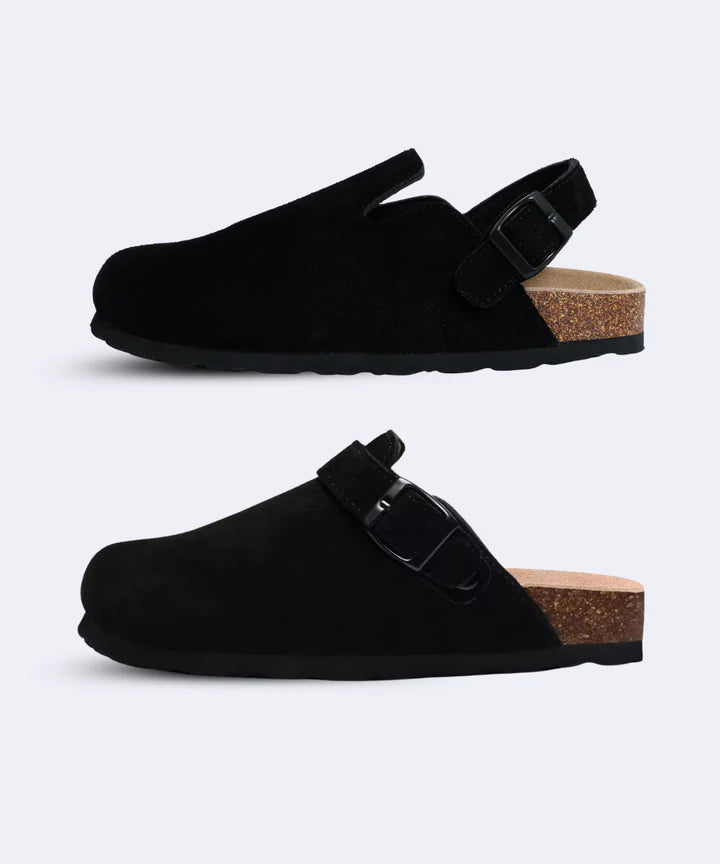 Genuine Suede Backstrap Clogs by Qomfort