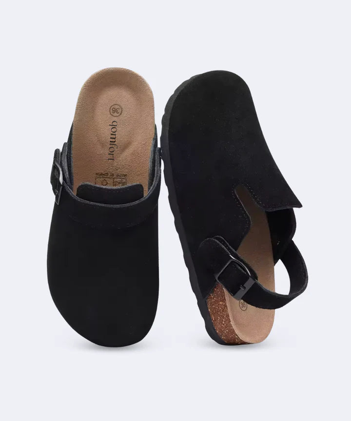 Genuine Suede Backstrap Clogs by Qomfort
